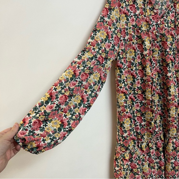 Kirundo Floral Print Babydoll Tent Tiered Mini Dress Pinm White Green Large - Picture 6 of 12